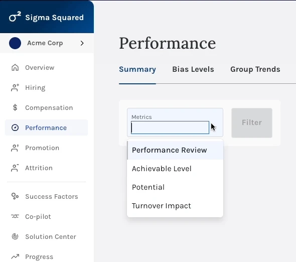Filtering by metrics in the performance view